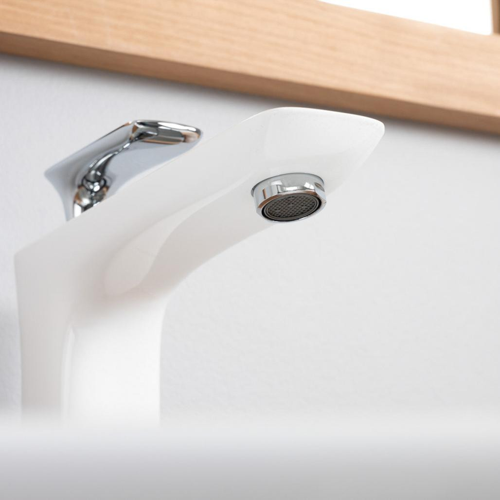 Grifo elevado para lavabo de cuarto de baño Glomma blanco y cromado