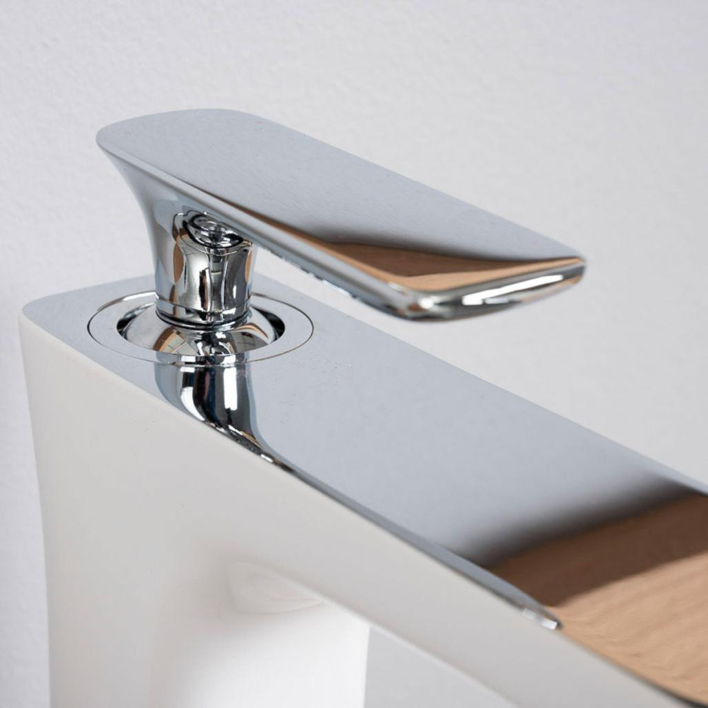 Grifo elevado para lavabo de cuarto de baño Glomma blanco y cromado