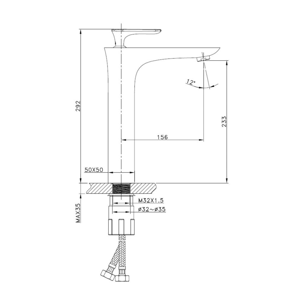 Grifo elevado para lavabo de cuarto de baño Glomma blanco y cromado