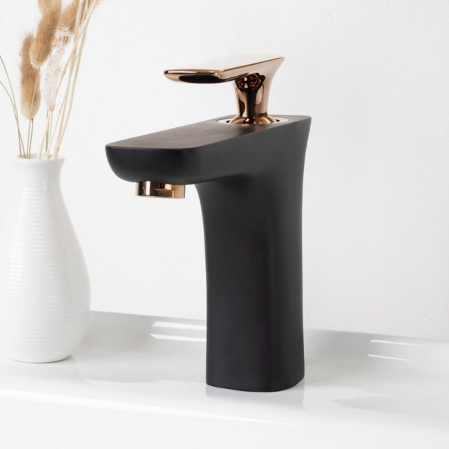 Grifo mezclador de cuarto de baño Glomma negro y oro rosa