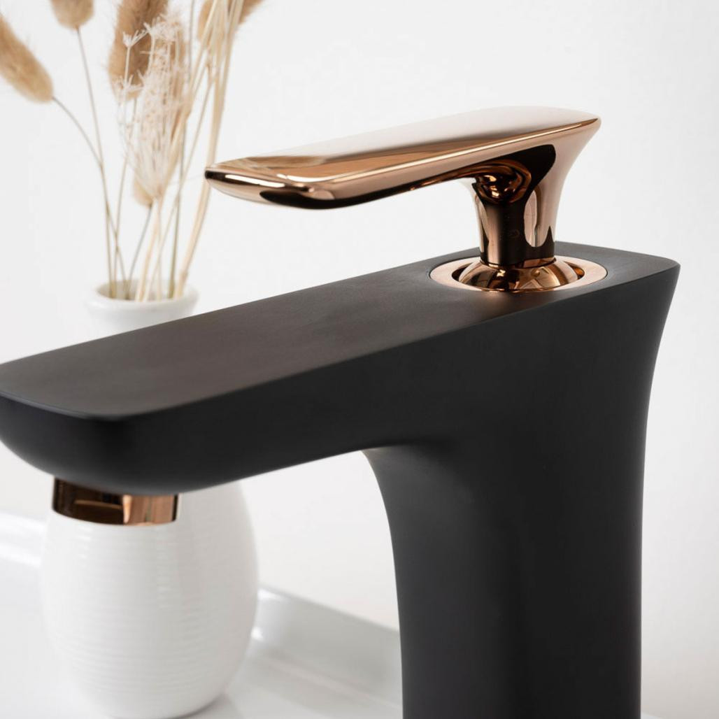 Grifo mezclador de cuarto de baño Glomma negro y oro rosa