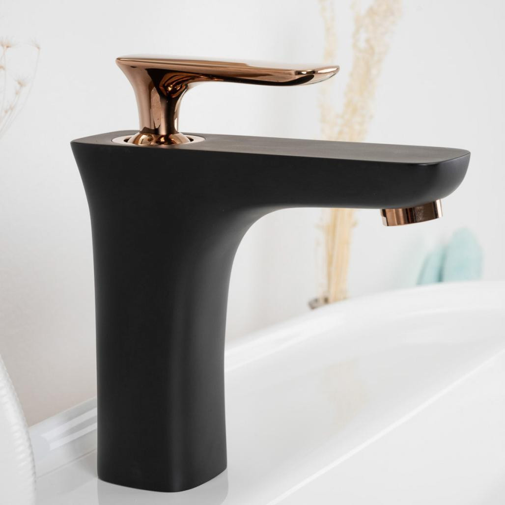 Grifo mezclador de cuarto de baño Glomma negro y oro rosa
