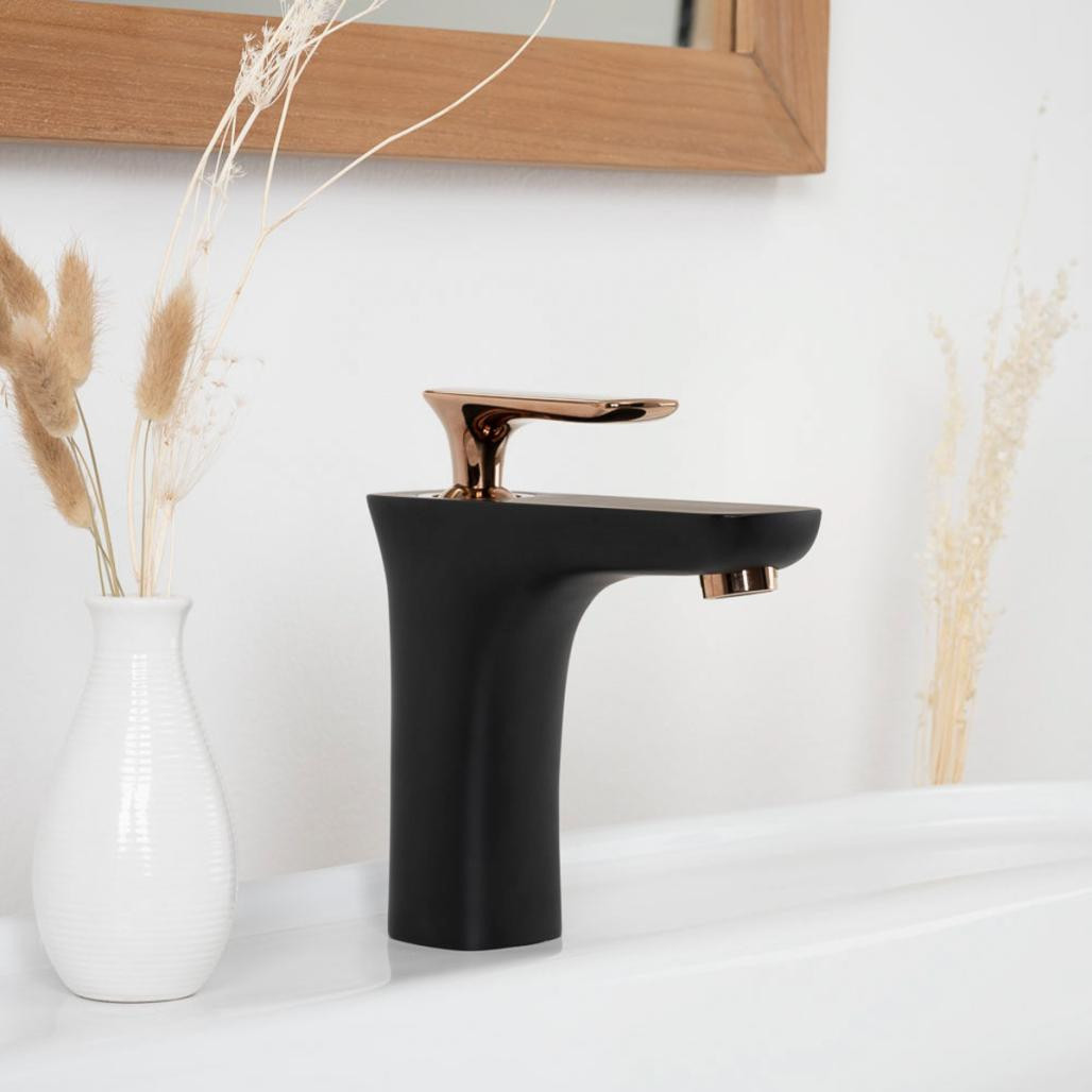 Grifo mezclador de cuarto de baño Glomma negro y oro rosa