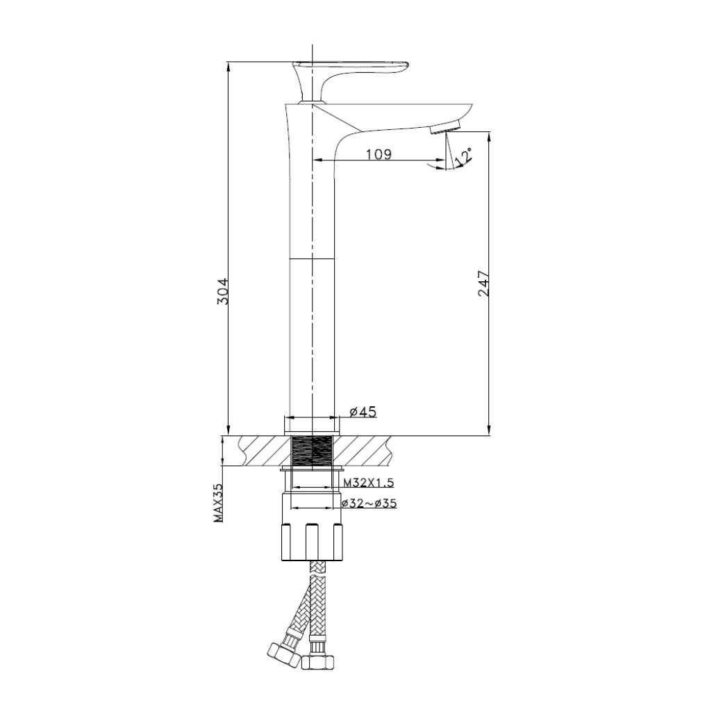 Grifo alto para cuarto de baño Ems cromado Grifo alto para cuarto de baño Ems cromado