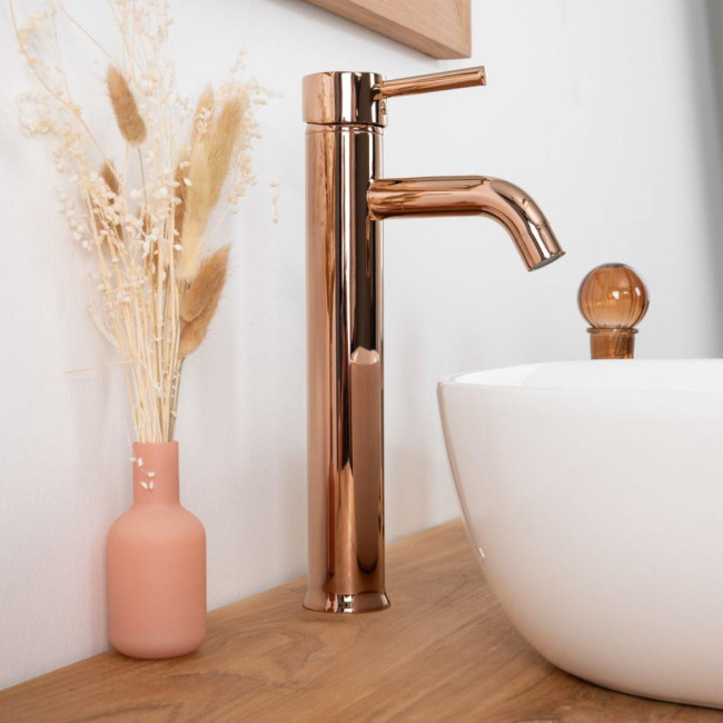 Grifo mezclador alto cuarto de baño moderno Narva oro roso