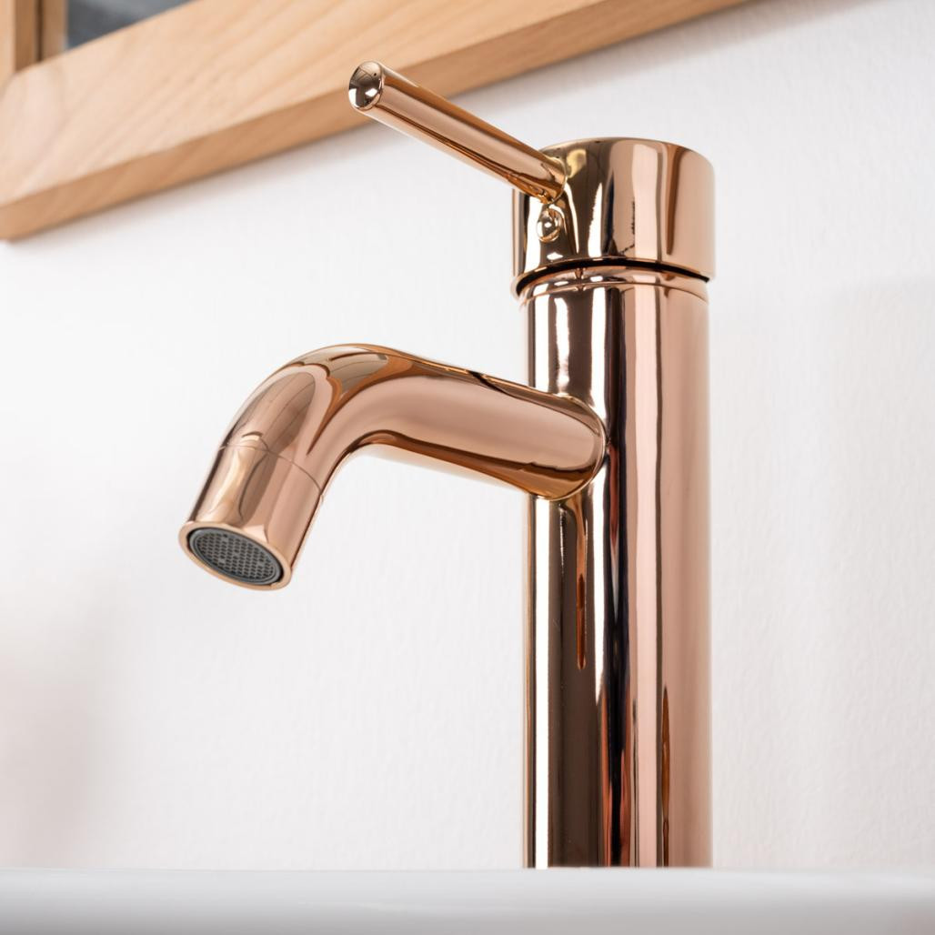 Grifo mezclador alto cuarto de baño moderno Narva oro roso Grifo mezclador alto cuarto de baño moderno Narva oro roso