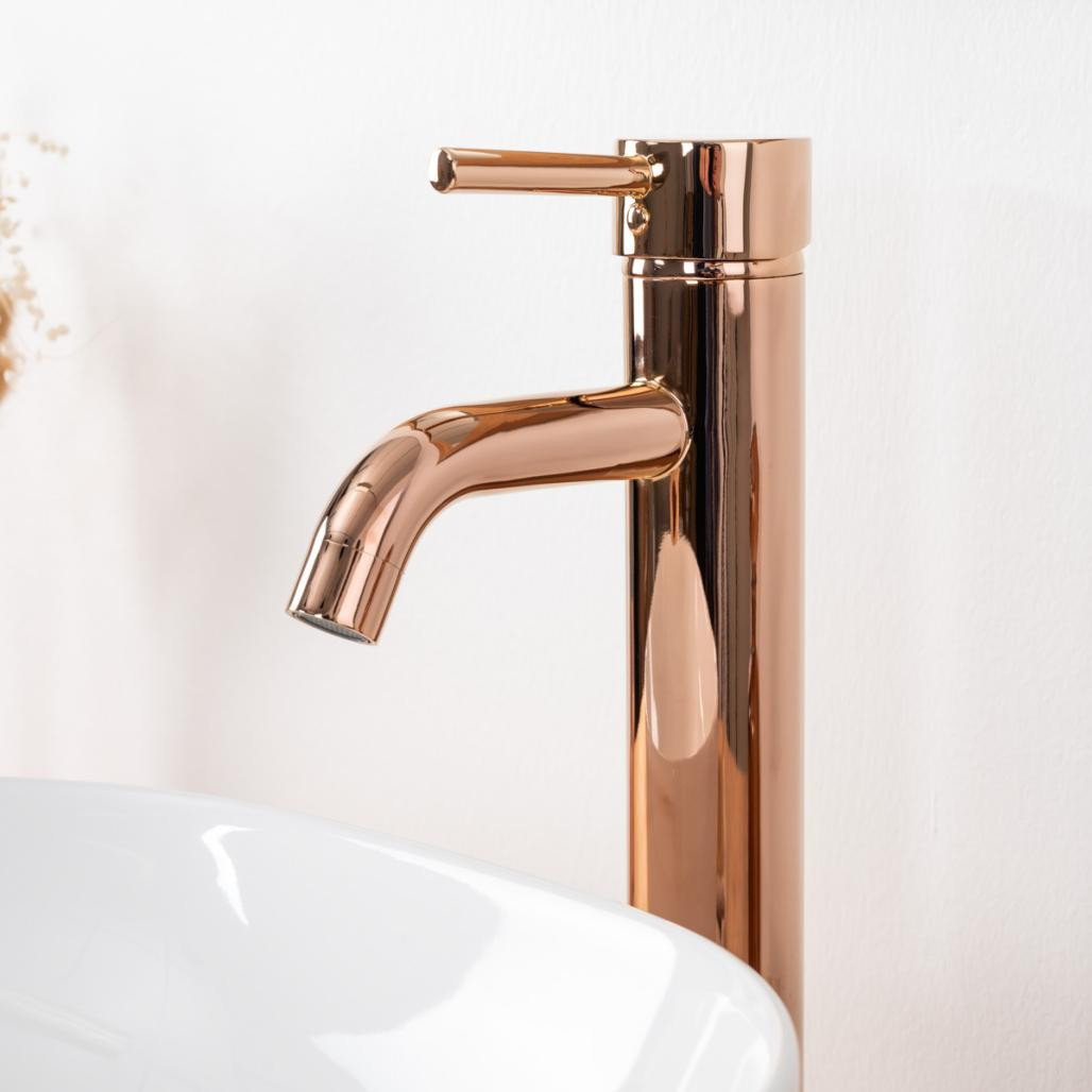 Grifo mezclador alto cuarto de baño moderno Narva oro roso Grifo mezclador alto cuarto de baño moderno Narva oro roso