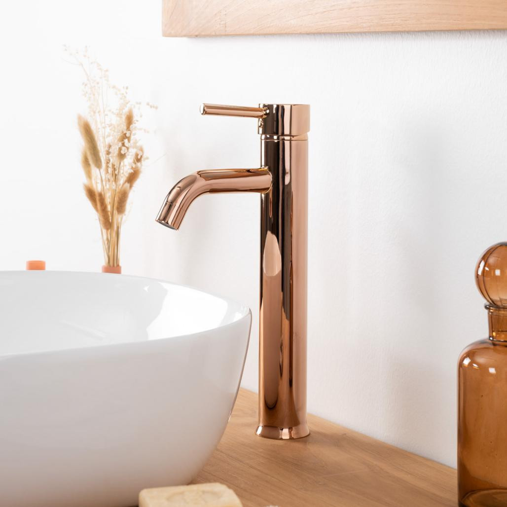 Grifo mezclador alto cuarto de baño moderno Narva oro roso Grifo mezclador alto cuarto de baño moderno Narva oro roso