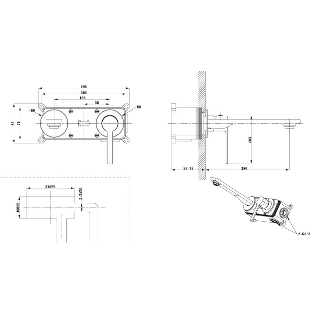 Monomando de pared para lavabo Tamisa negro