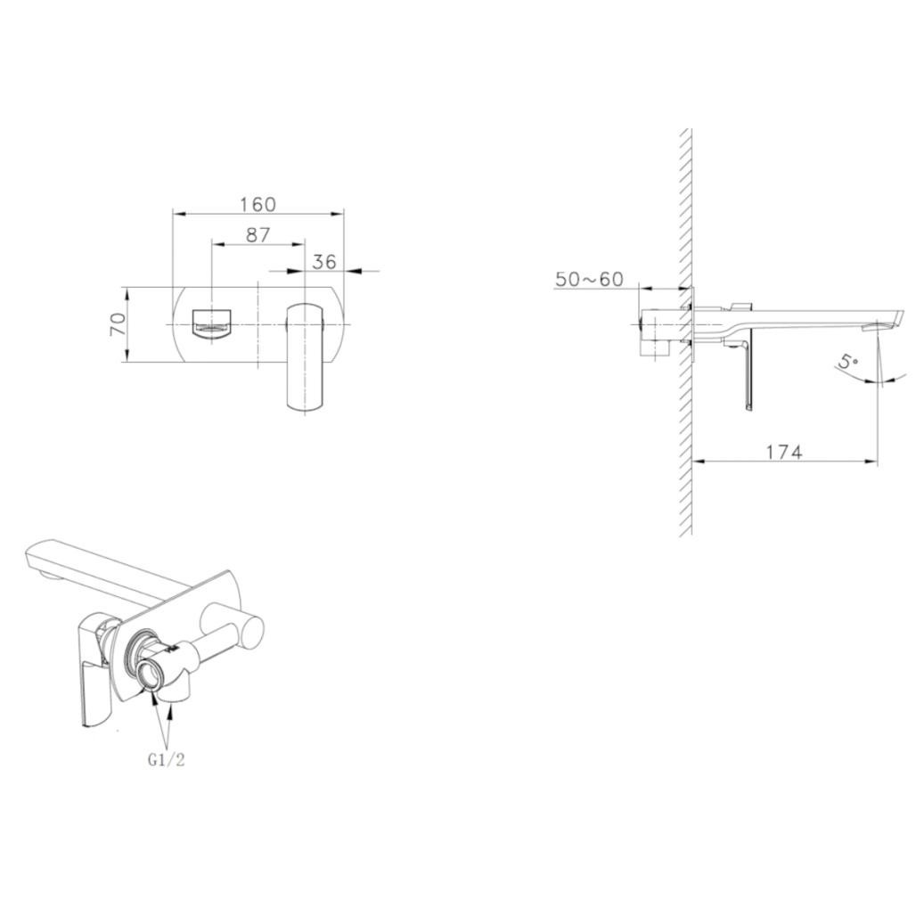 Grifo empotrado de pared para lavabo Tamisa