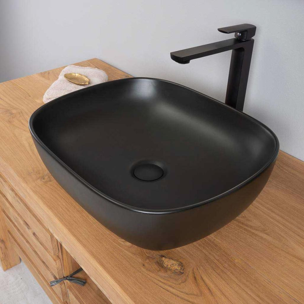 Lavabo de rectangular de cerámica negra Phebie 48cm Lavabo de rectangular de cerámica negra Phebie 48cm