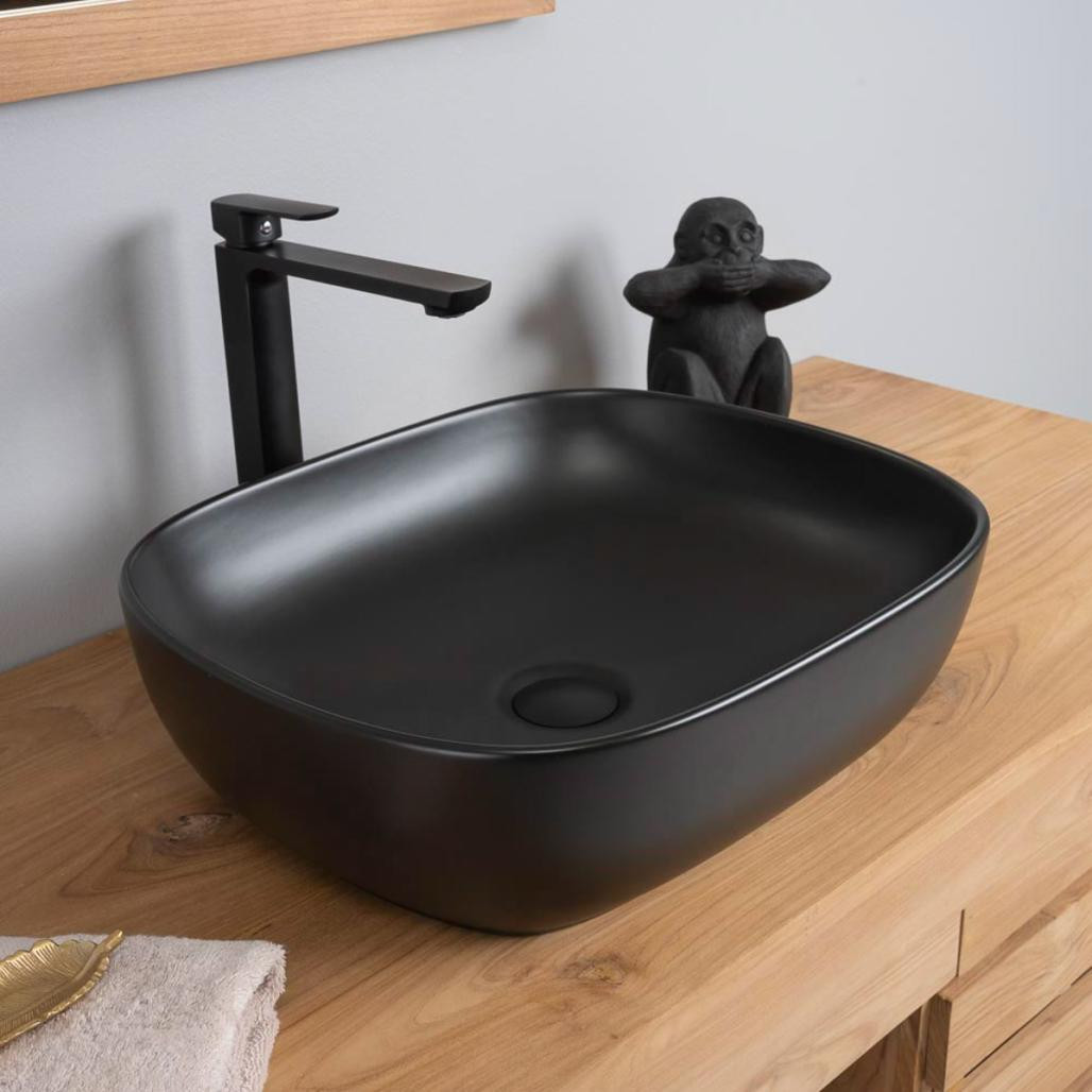 Lavabo de rectangular de cerámica negra Phebie 48cm Lavabo de rectangular de cerámica negra Phebie 48cm