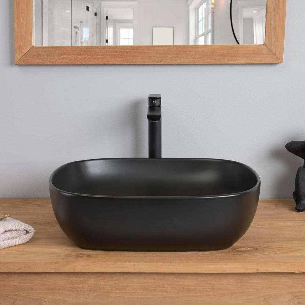 Lavabo de rectangular de cerámica negra Phebie 48cm Lavabo de rectangular de cerámica negra Phebie 48cm