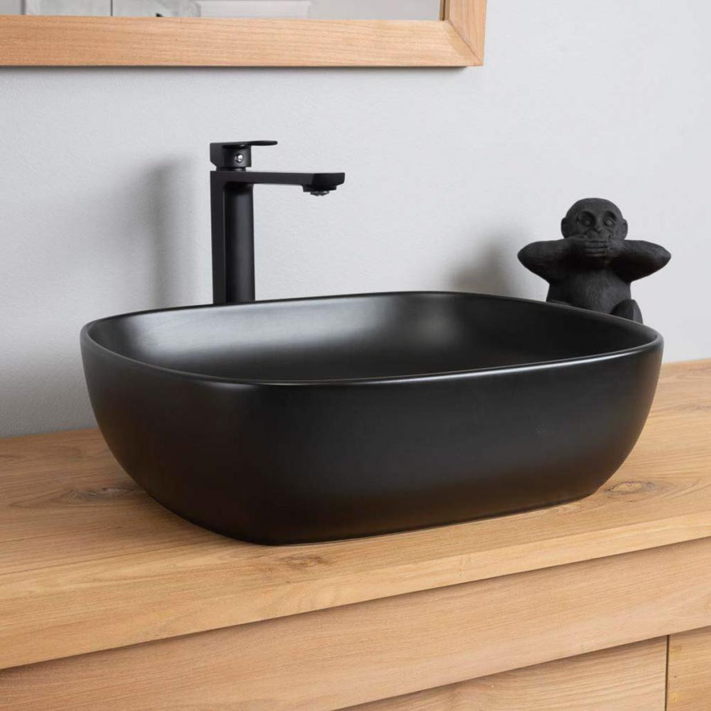 Lavabo de rectangular de cerámica negra Phebie 48cm Lavabo de rectangular de cerámica negra Phebie 48cm