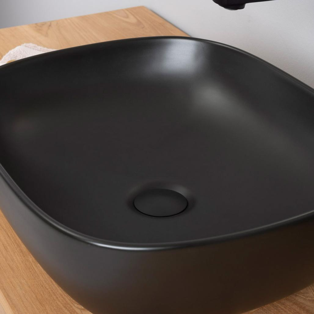 Lavabo de rectangular de cerámica negra Phebie 48cm Lavabo de rectangular de cerámica negra Phebie 48cm
