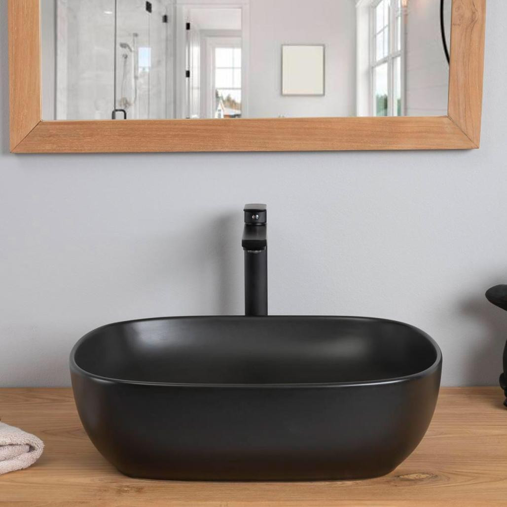 Lavabo de rectangular de cerámica negra Phebie 48cm Lavabo de rectangular de cerámica negra Phebie 48cm