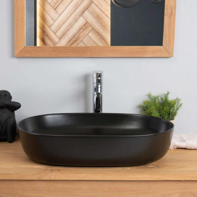 Lavabo rectangular de cerámica negra Phebie 61cm