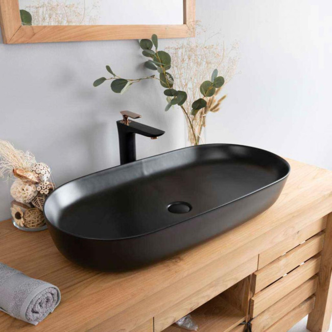 Gran lavabo de cerámica negra Phebie 82cm