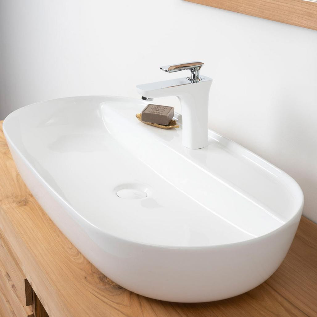 Gran lavabo de cerámica con repisa Bahia de 82cm Gran lavabo de cerámica con repisa Bahia de 82cm