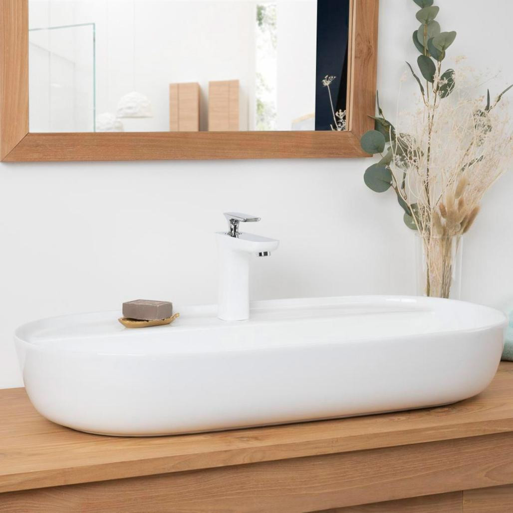 Gran lavabo de cerámica con repisa Bahia de 82cm Gran lavabo de cerámica con repisa Bahia de 82cm