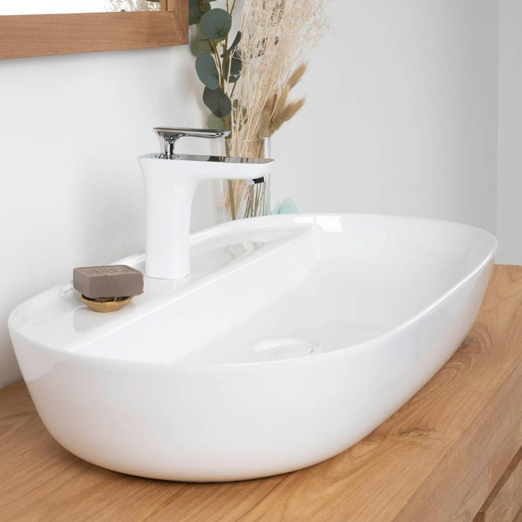 Gran lavabo de cerámica con repisa Bahia de 82cm Gran lavabo de cerámica con repisa Bahia de 82cm