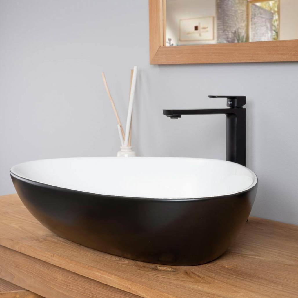 Lavabo de cerámica blanco y negro Jaxon 67cm Lavabo de cerámica blanco y negro Jaxon 67cm
