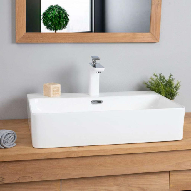 Gran lavabo de cerámica con repisa Olga de 60cm