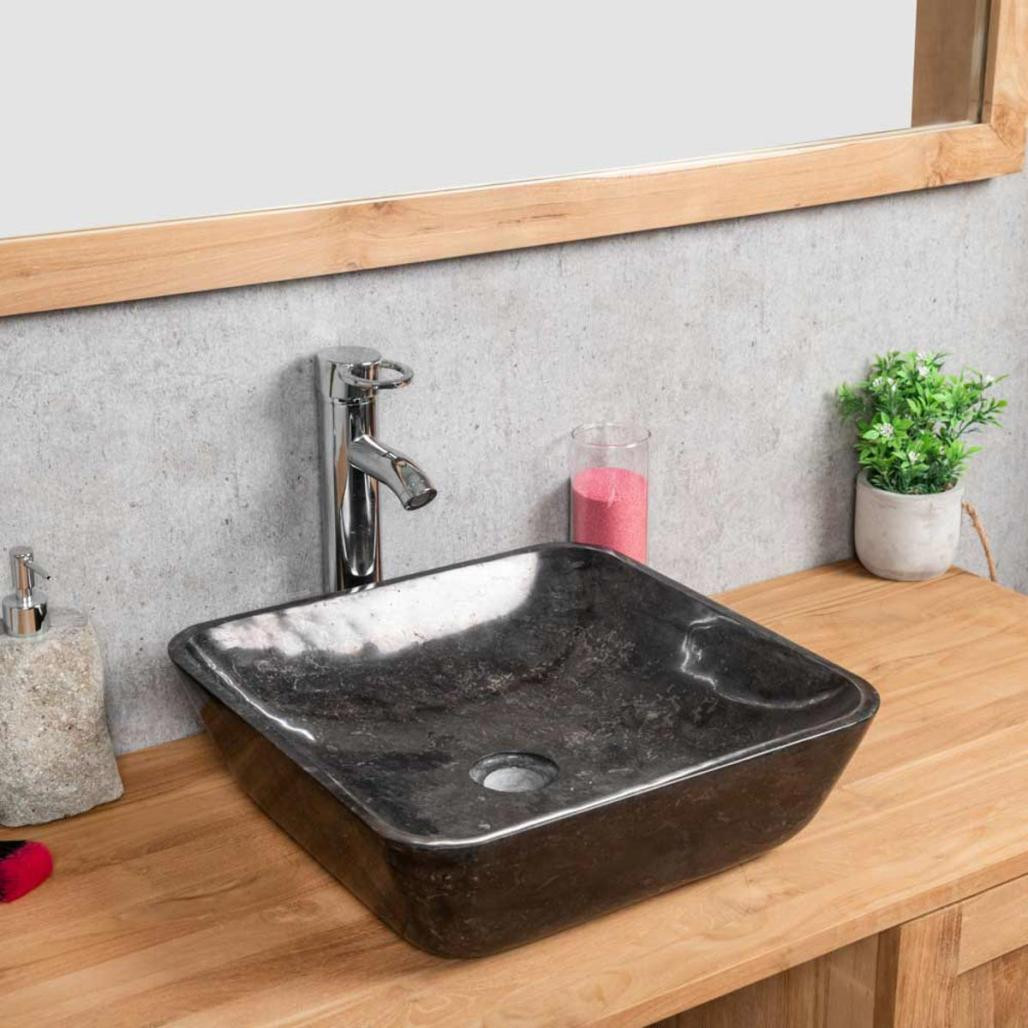 Lavabo encimera de mármol Carmen cuadrado 40 cm negro Lavabo encimera de mármol Carmen cuadrado 40 cm negro
