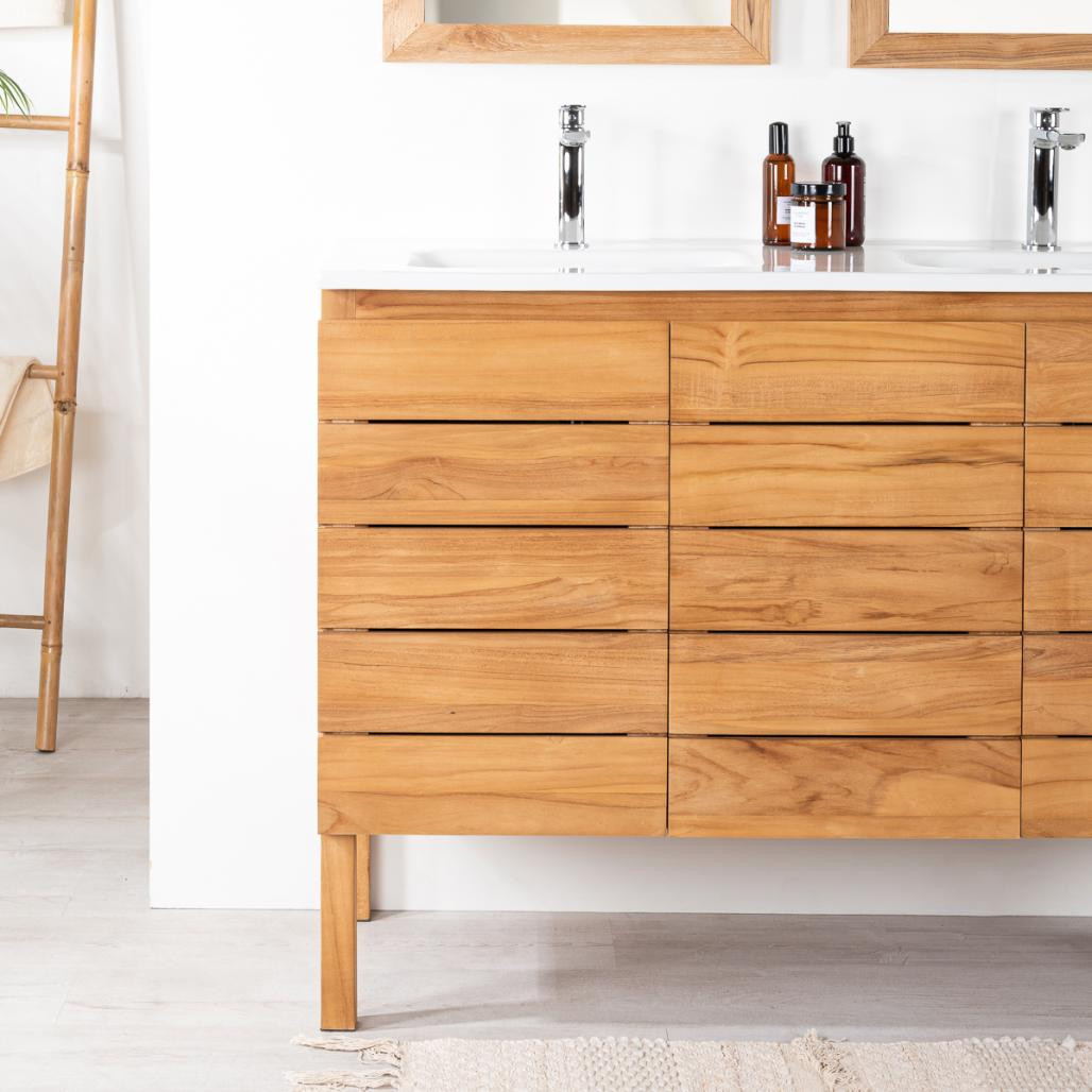 Meuble salle de bain en teck et céramique Ananta 120 cm