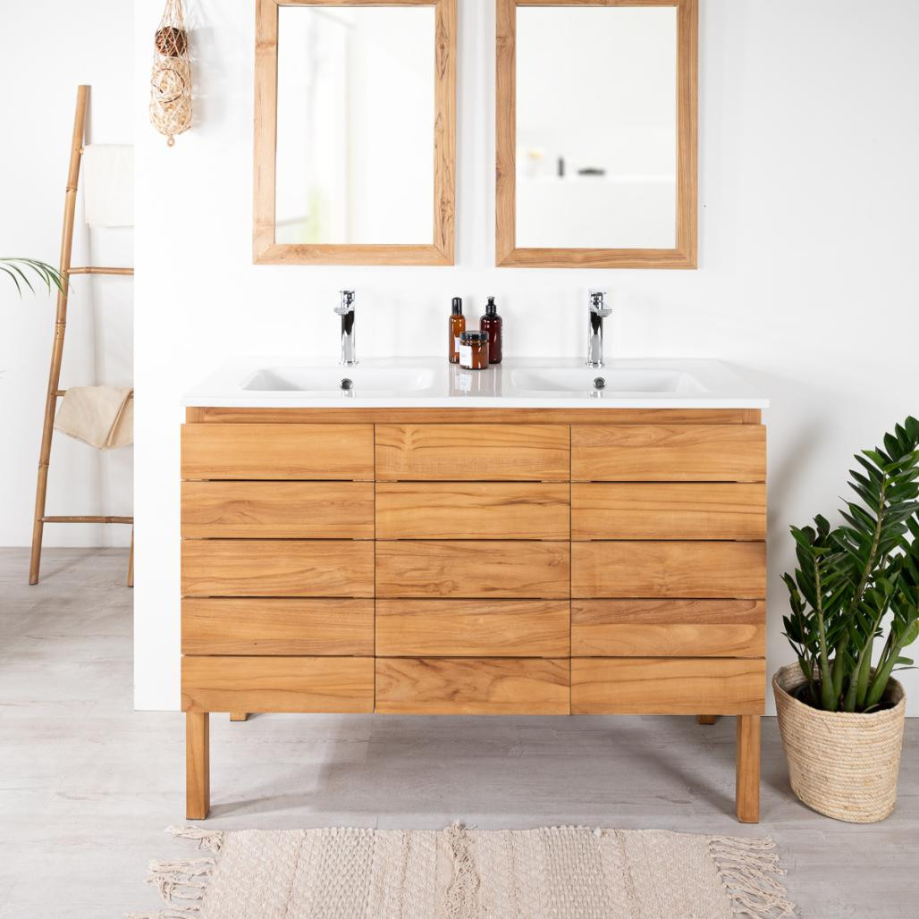 Meuble salle de bain en teck et céramique Ananta 120 cm