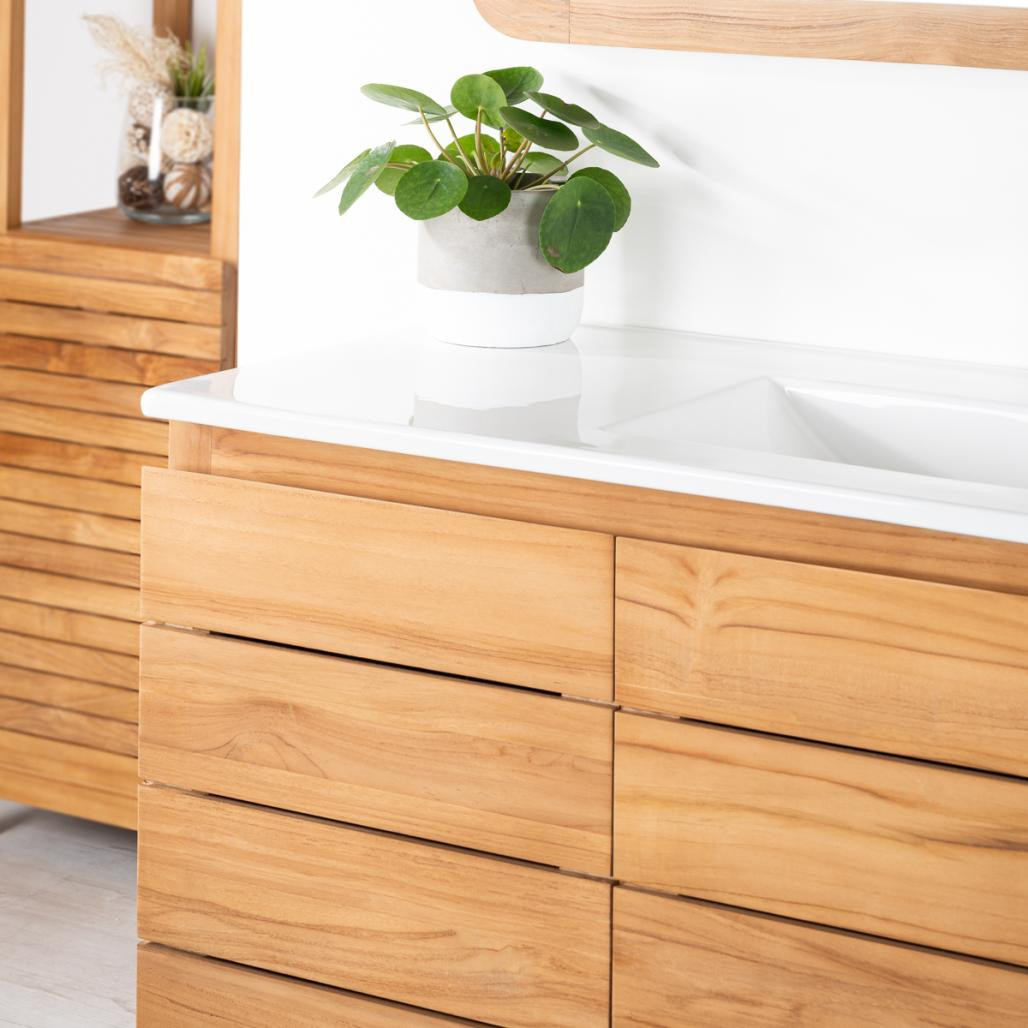 Meuble salle de bain en teck massif et céramique solo Ananta 120 cm