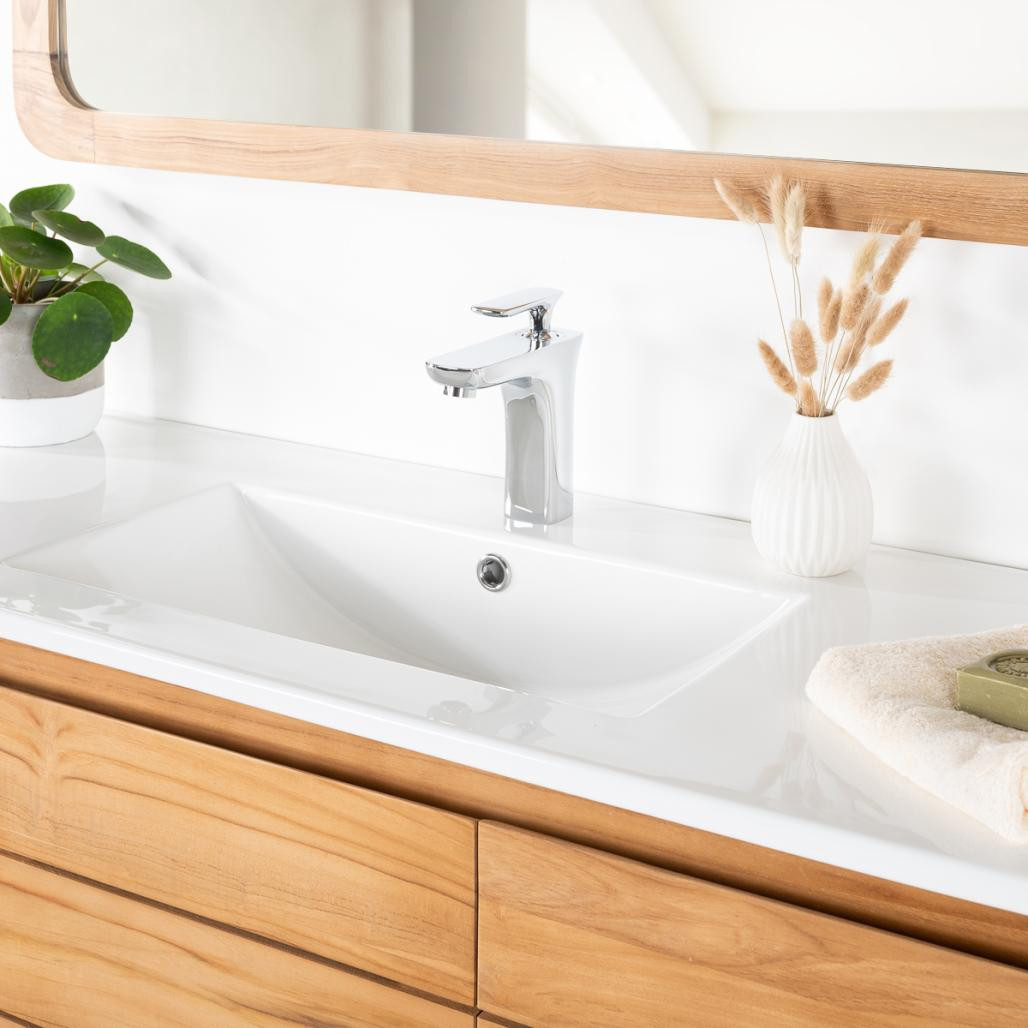 Meuble salle de bain en teck massif et céramique solo Ananta 120 cm