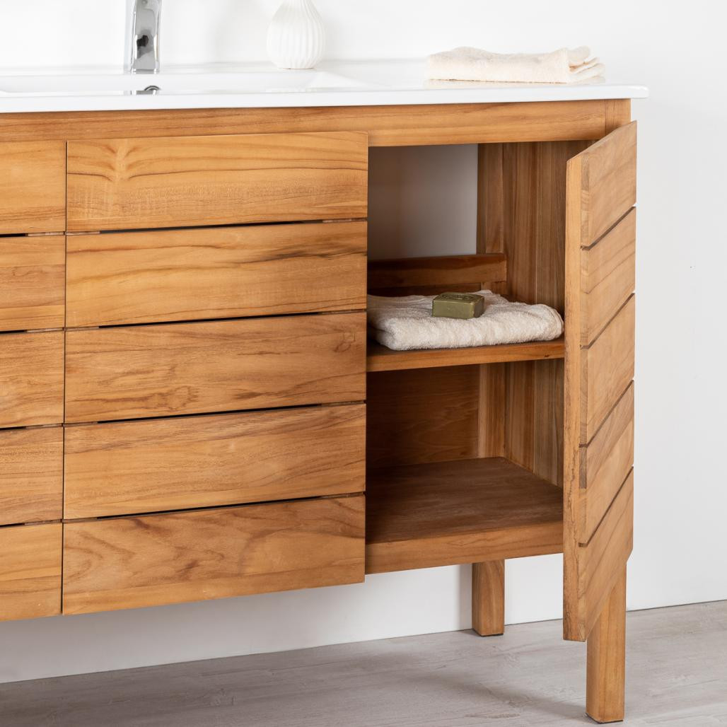 Meuble salle de bain en teck massif et céramique solo Ananta 120 cm
