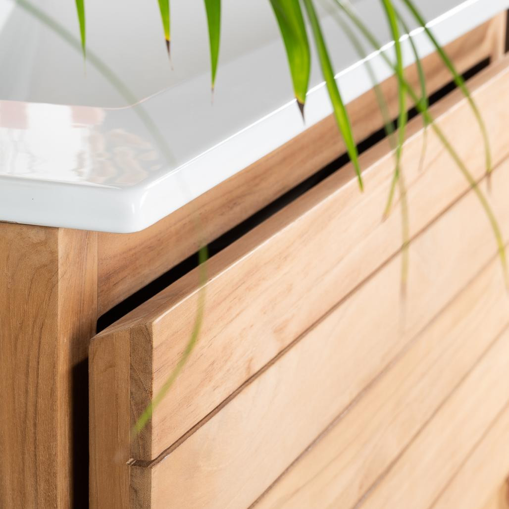 Meuble salle de bain en teck et céramique Toni 80 cm