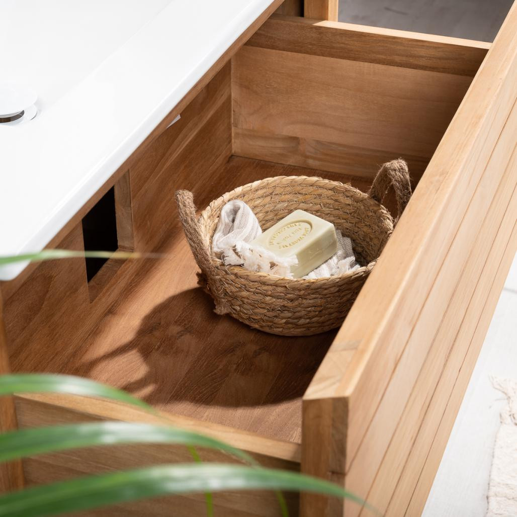 Meuble salle de bain en teck et céramique Toni 80 cm