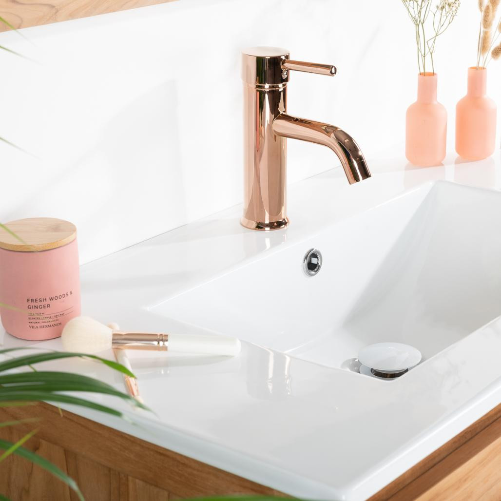 Meuble salle de bain en teck et céramique Toni 80 cm