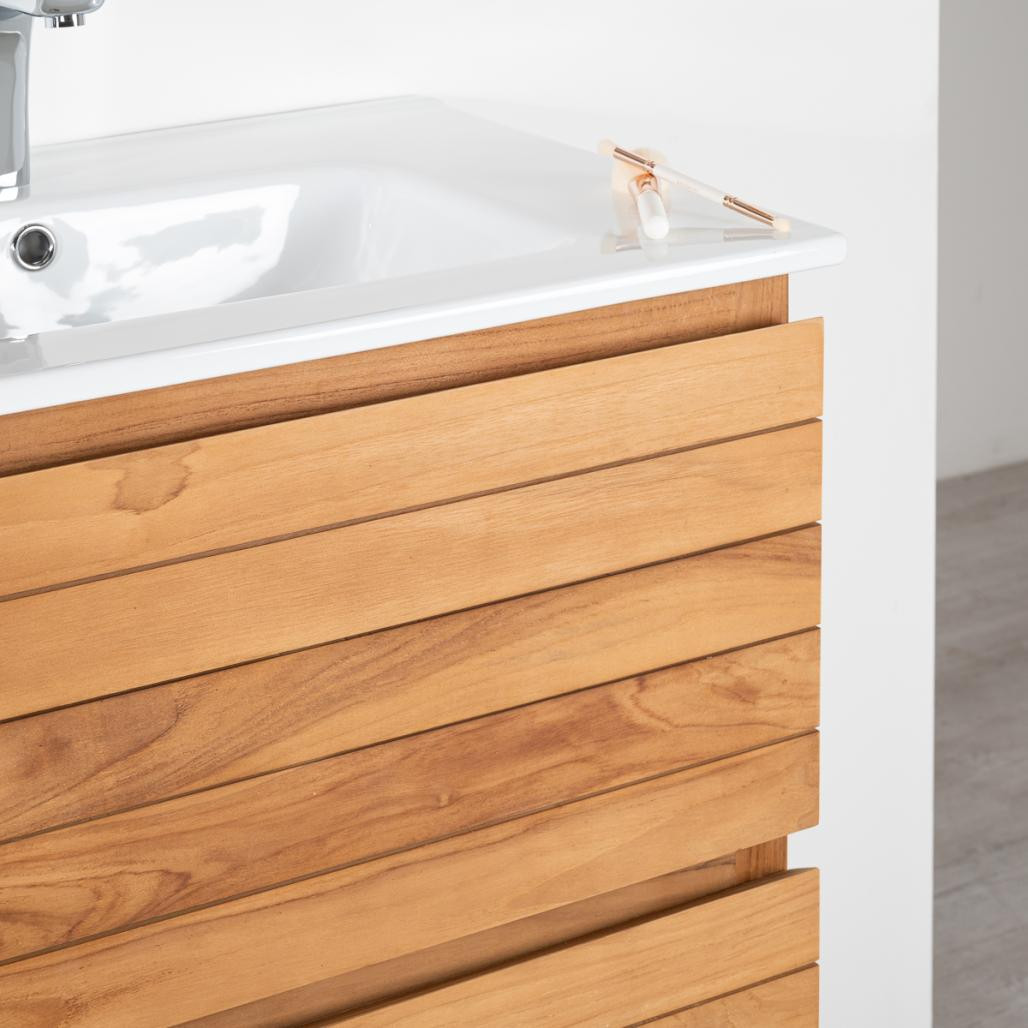 Meuble salle de bain en teck massif et céramique Toni 140 cm Meuble salle de bain en teck massif et céramique Toni 140 cm