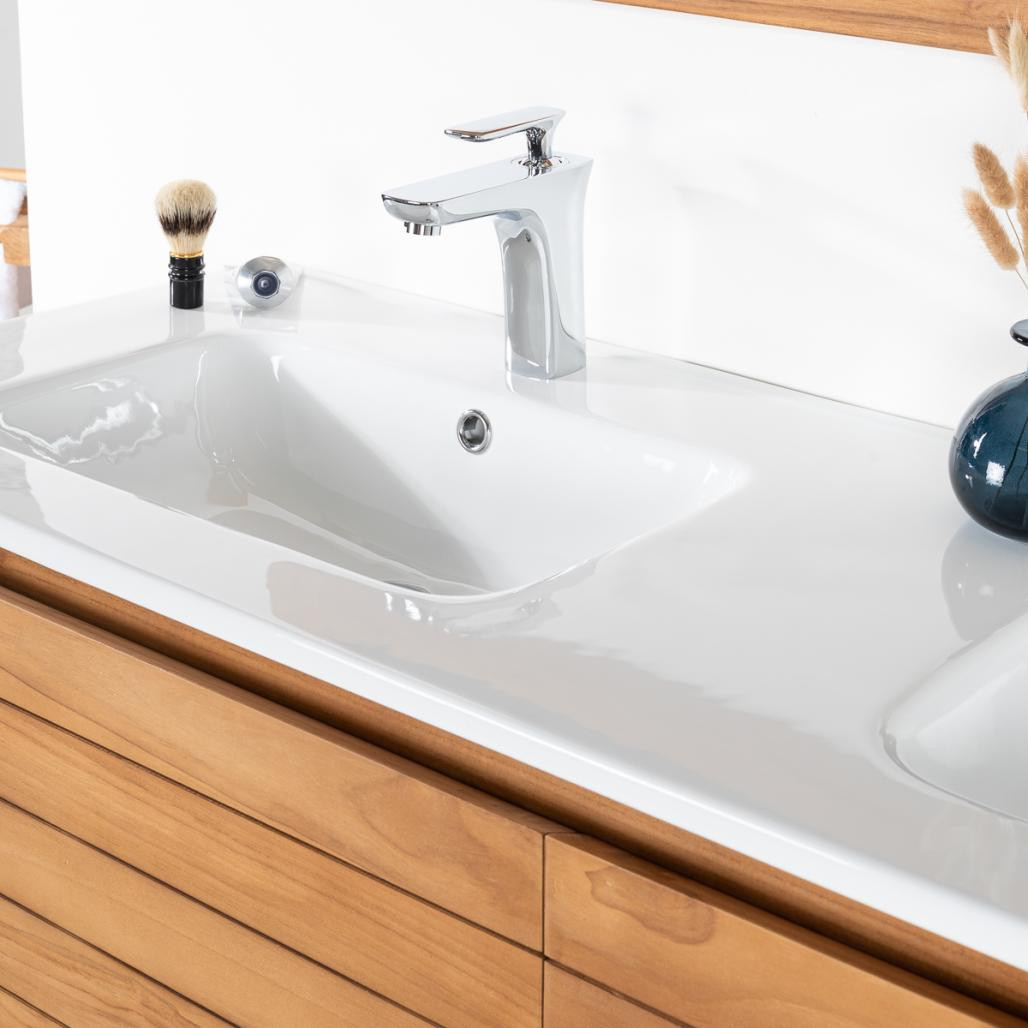 Meuble salle de bain en teck massif et céramique Toni 140 cm Meuble salle de bain en teck massif et céramique Toni 140 cm