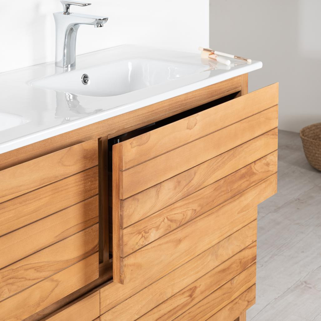 Meuble salle de bain en teck massif et céramique Toni 140 cm Meuble salle de bain en teck massif et céramique Toni 140 cm