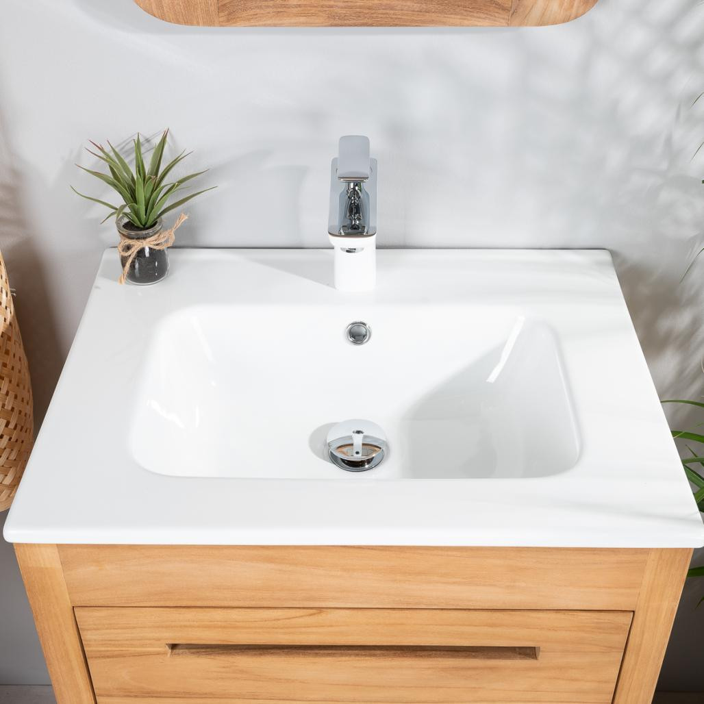 Meuble salle de bain en teck et céramique Sira 60 cm