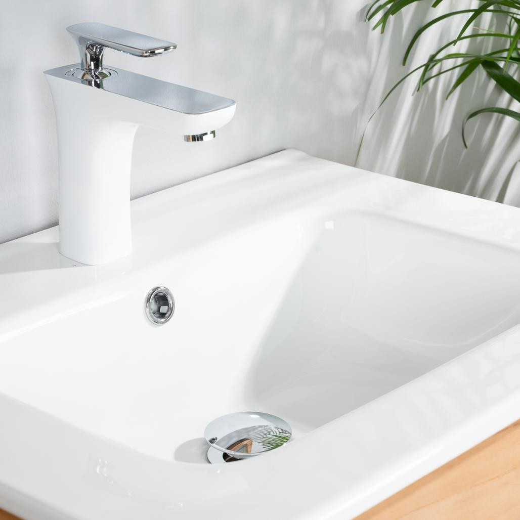 Meuble salle de bain en teck et céramique Sira 60 cm