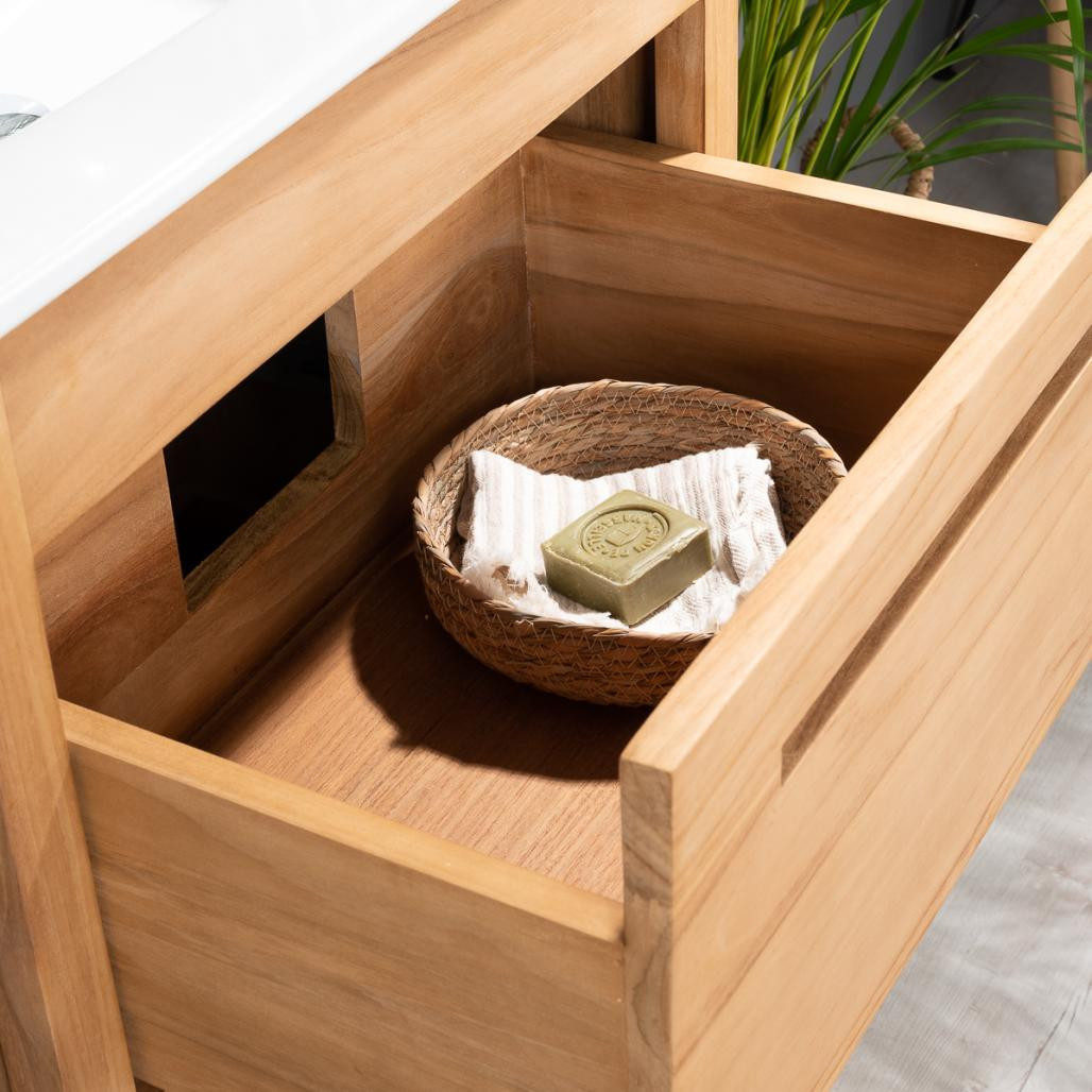 Meuble salle de bain en teck et céramique Sira 60 cm