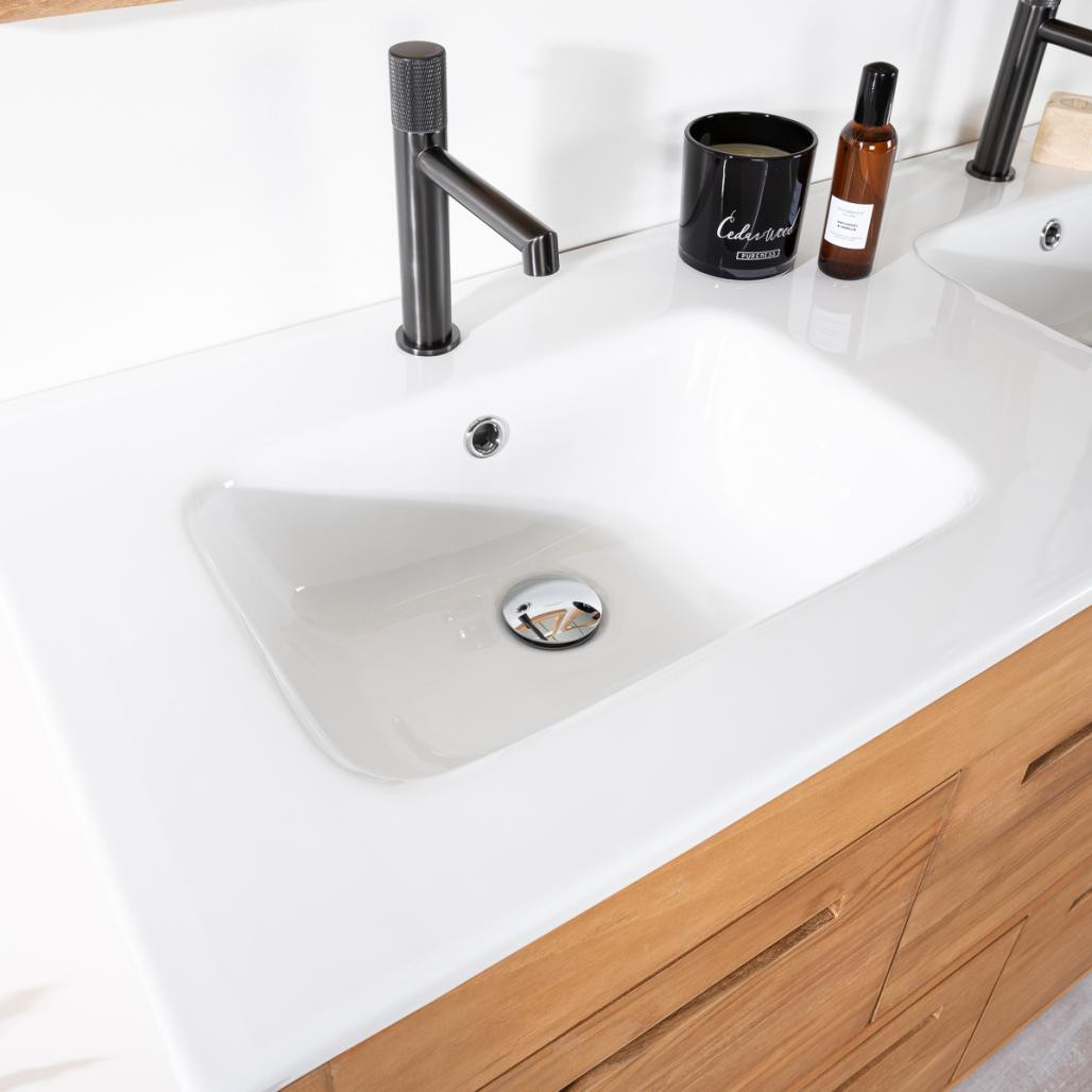 Meuble salle de bain en teck massif et céramique Sira 120 cm