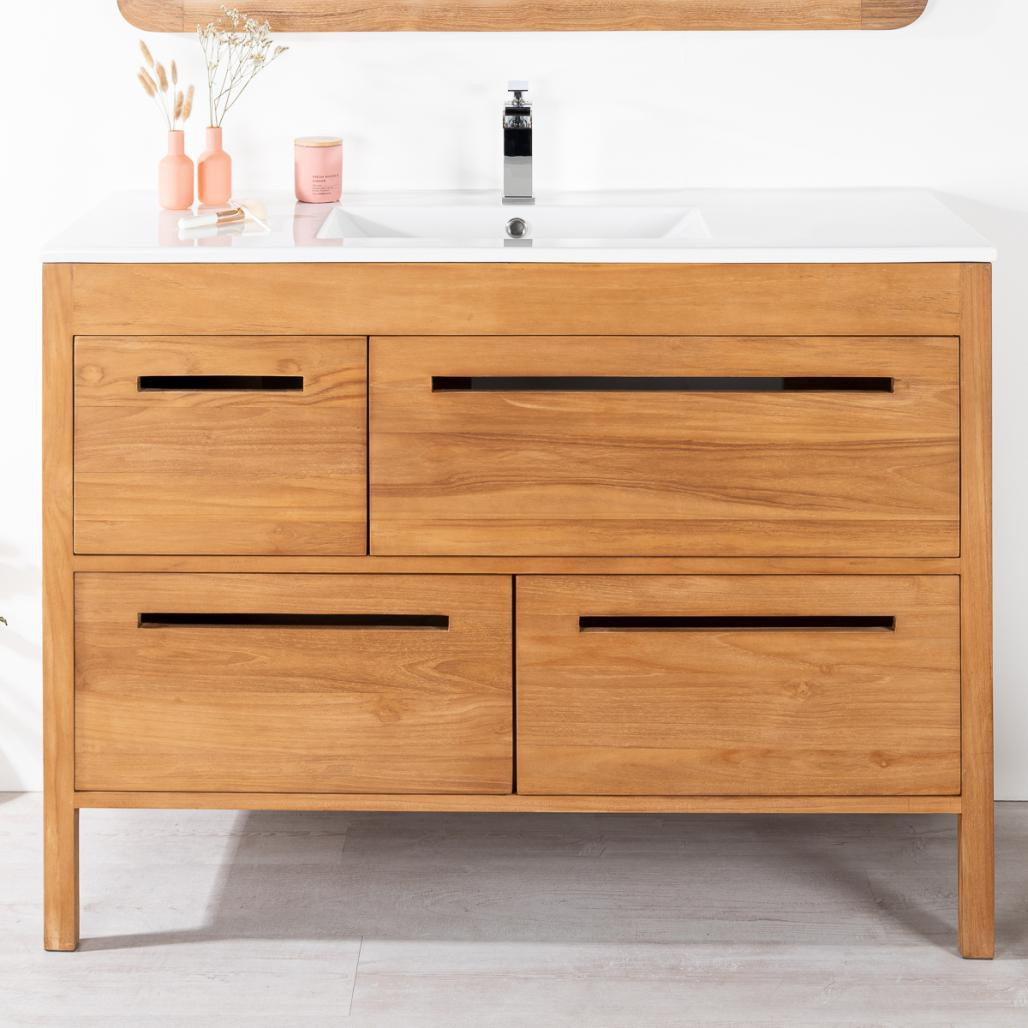 Meuble salle de bain en teck et céramique Sira solo 120 cm