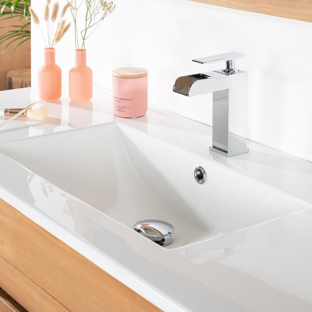 Meuble salle de bain en teck et céramique Sira solo 120 cm