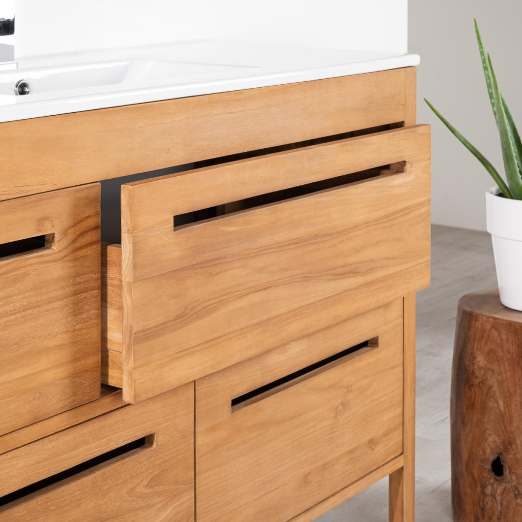 Meuble salle de bain en teck et céramique Sira solo 120 cm