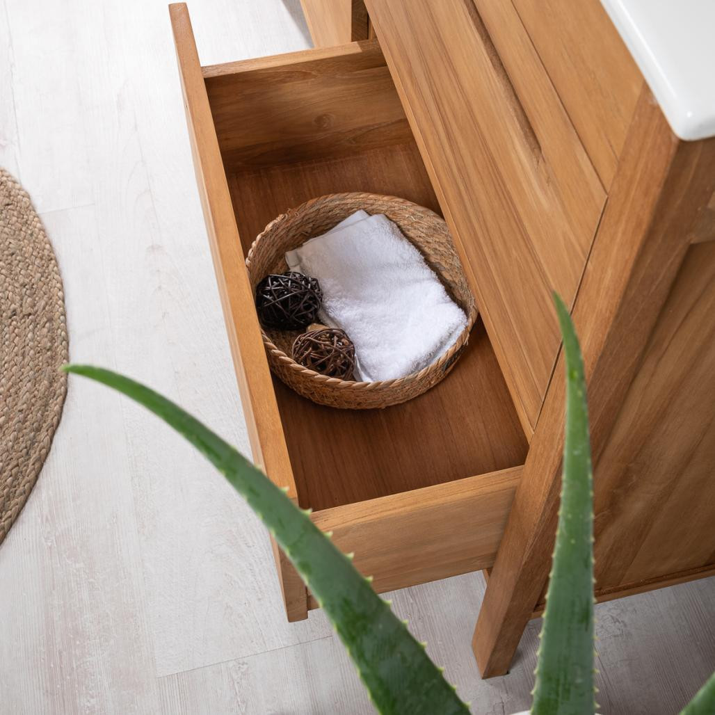Meuble salle de bain en teck et céramique Sira solo 120 cm