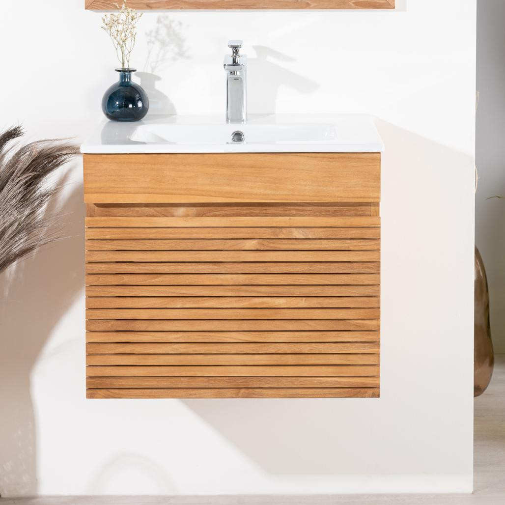 Meuble salle de bain en teck et céramique Aktual 60 cm