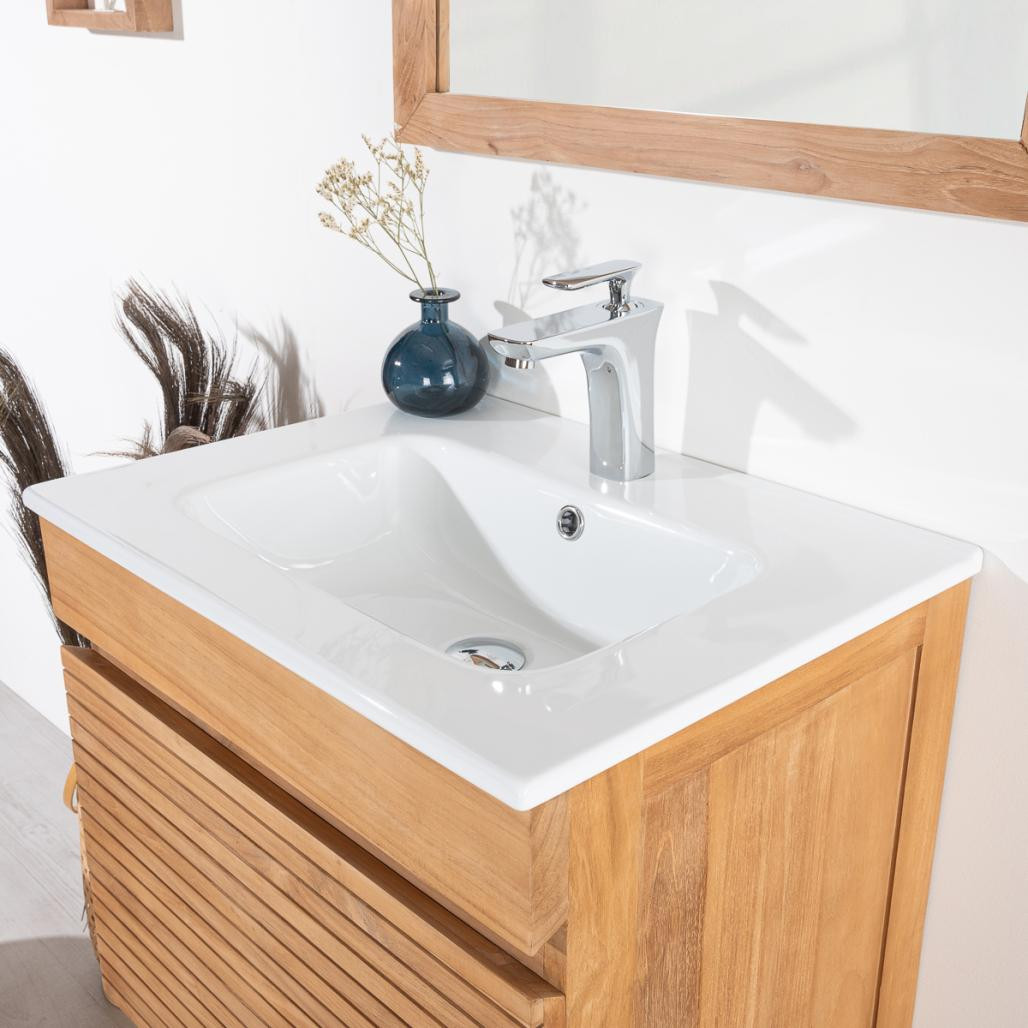 Meuble salle de bain en teck et céramique Aktual 60 cm