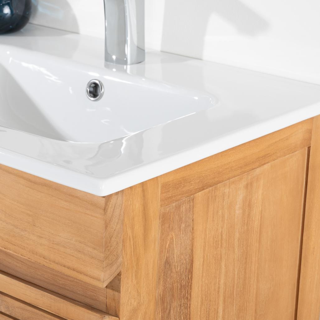 Meuble salle de bain en teck et céramique Aktual 60 cm